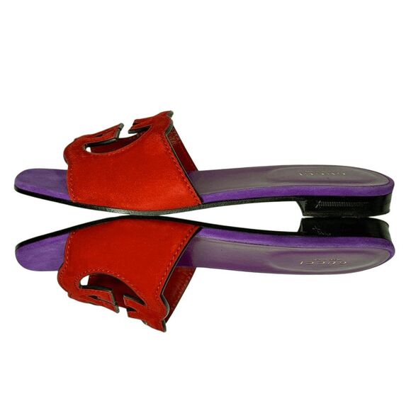 Gucci Kid Scamosciato Interlocking Double G Cut Out Slide Sandals 37.5 Suede - Picture 5 of 11